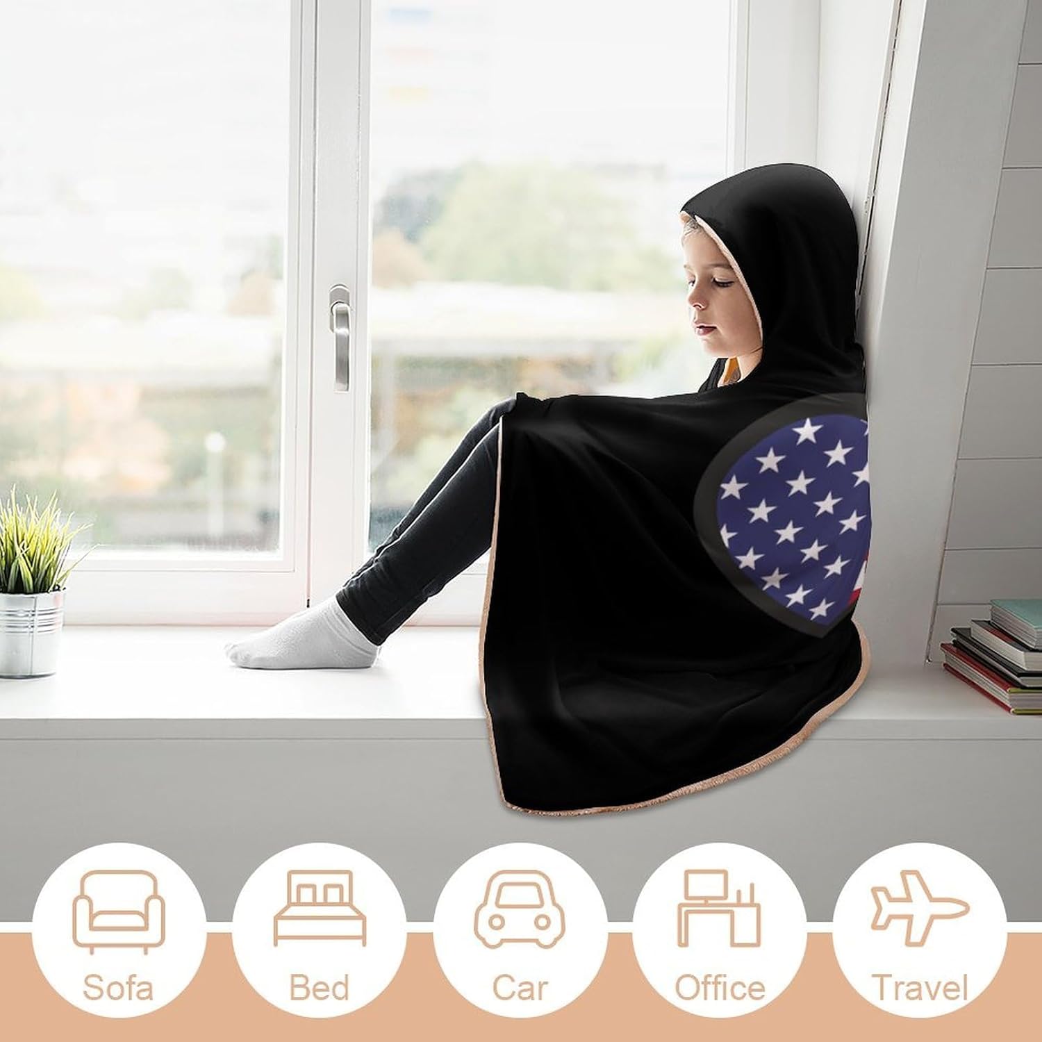 Interlocking Hearts U.S.A. Cambodia Flag Fashion Wearable Blanket Hoodie Fleece Throw Cloak Robe Unisex