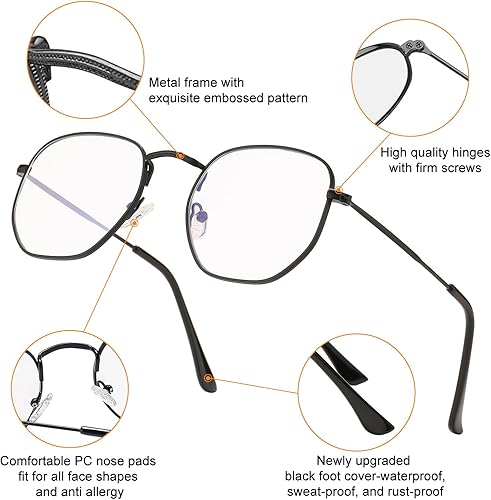 Miniatura 5 de Canoazo Lentes de luz azul para mujeres y hombres, retro, cuadrados, transparentes, marco de lentes sin receta