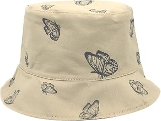 Momolaa Korean Version Spring and Autumn New Fisherman Hat Female Butterfly Print Double Sided Hat Travel Sun Hat Bucket Hat Mens Pot Hat Big Sun Hat for Men