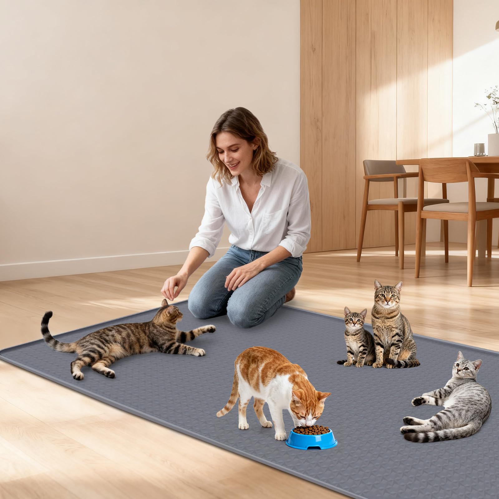 Kalolary Tapis de litière pour chat, extra large, 129,5 x 65 cm, tapis de litière en silicone pour le contrôle des dispersions, imperméable, facile à nettoyer, tapis de piège doux pour les pattes de