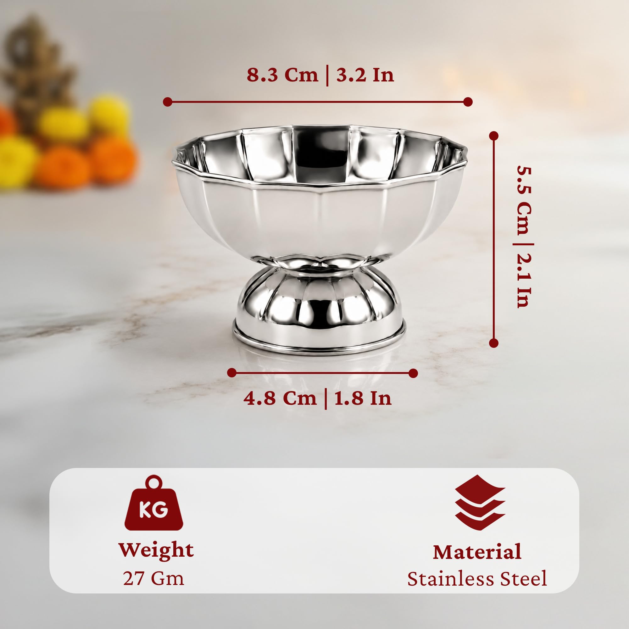 Putrika Traditional Stainless Steel Puja Prasad |Decorative Bowl | Chandhan | Kumkum |Turmeric|Sandal |Multipurpose Bowl|Bowl for Temple Home-Chandhan Payala [Weight - 30gms Capacity -100ML (3) 2