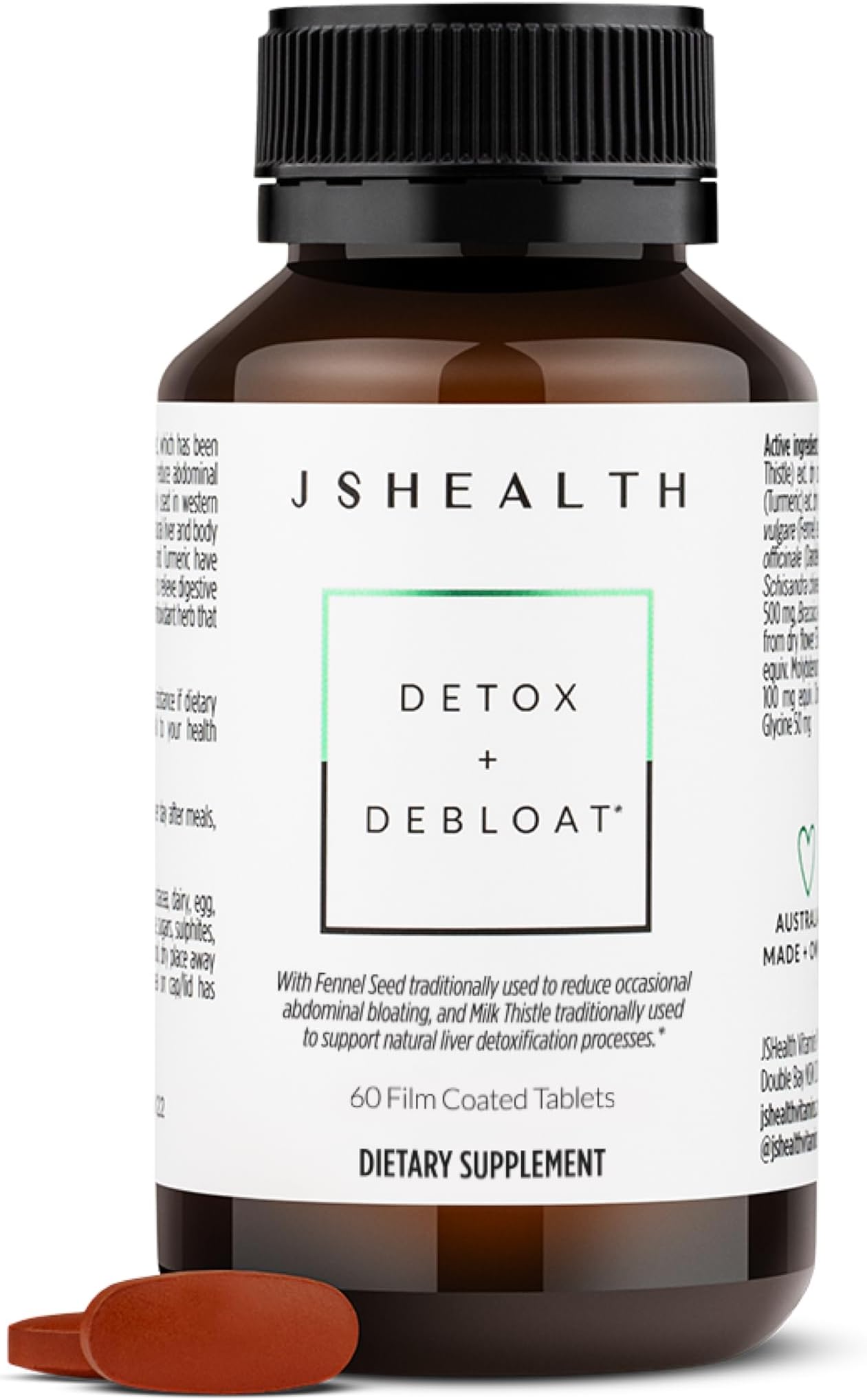 JSHealth Detox + Debloat. Bloating Relief for Women with Milk Thistle, Turmeric, and Fennel. Liver Health and Gut Support. Nutritionist-Formulated (60 Tablets)