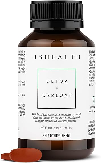JSHealth Detox + Debloat. Bloating Relief for Women with Milk Thistle, Turmeric, and Fennel. Liver Health and Gut Support. Nutritionist-Formulated 60 Tablets