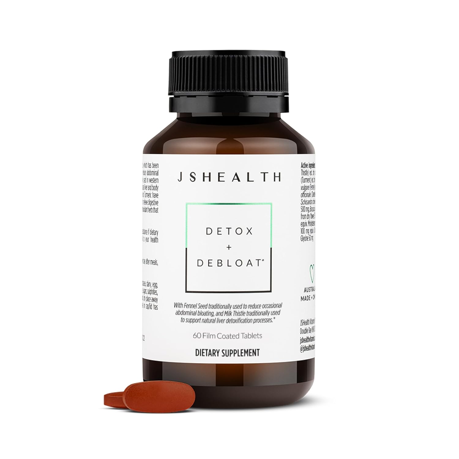 JSHealth Vitamins Detox e Debloat: Fórmula de Saúde do Fígado com 60 Tabletes de Cardo-Mariano, Curcuma e Funcho para Desintoxicação e Alívio da Distensão Abdominal