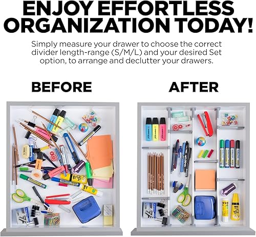 Miniatura 5 de Practical Comfort Organizador de cajones de aluminio para utensilios de cocina, cubiertos, juego de 9 divisores, tamaño mediano, versión mejorada