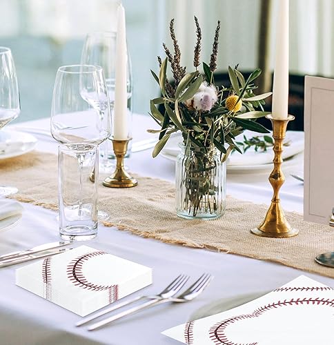 Miniatura 4 de SietDESEO 50 servilletas de béisbol de 3 capas desechables plegadas de 5 x 5 pulgadas, servilletas de papel para cena, béisbol, fiesta de