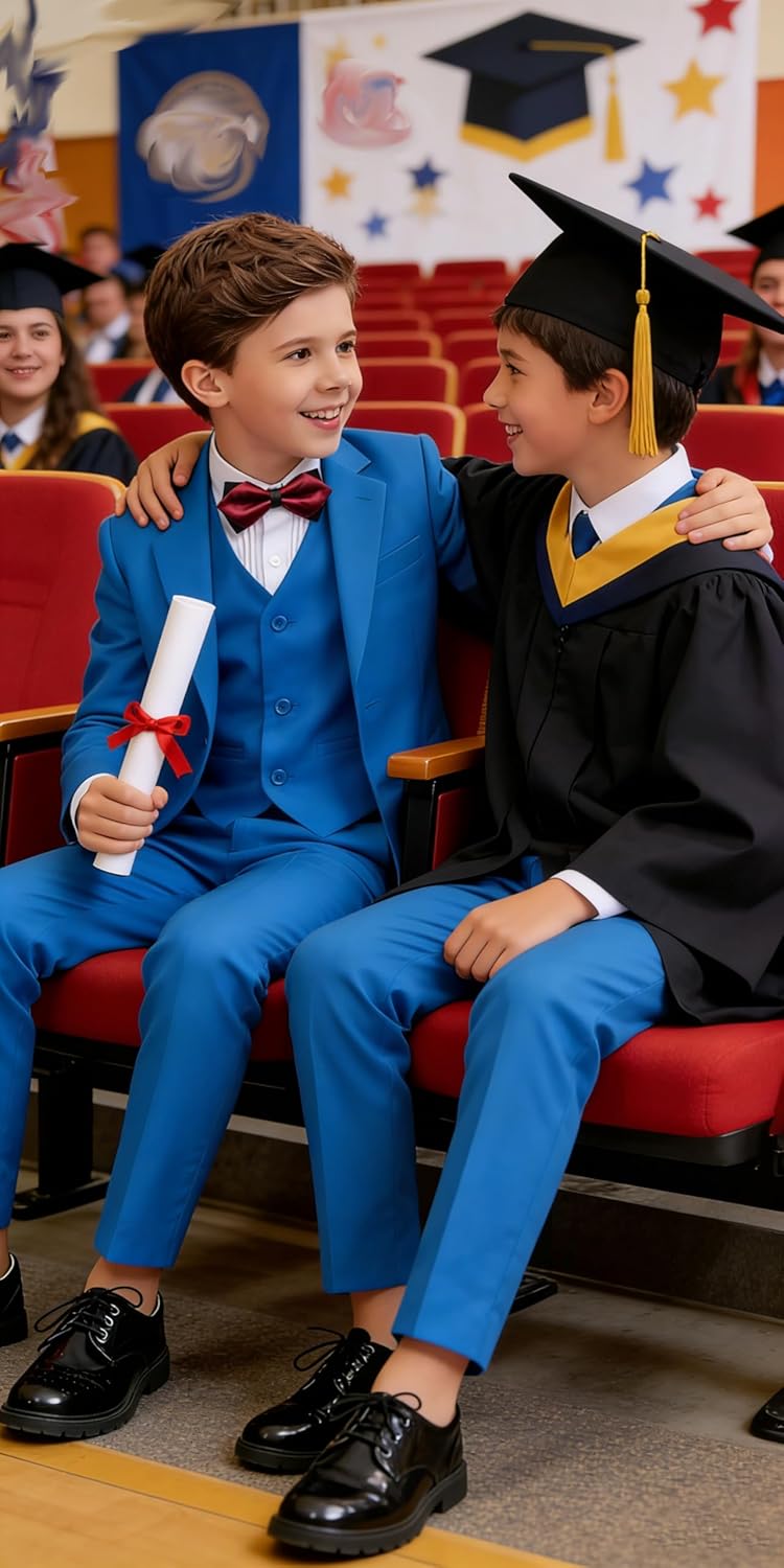 Boys' Formal Suit 5 Piece Slim Fit Suits for Boy Kids Tuxedo Toddler Wedding Ring Bearer Outfit Teen Communion Dress