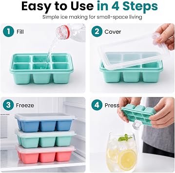 Mini Ice Cube Trays for Freezer, 3 Pack Small Ice Cube Trays with Lids, Easy-Release Flexible Bottom, Stackable Ice Cube Molds for Mini Fridge, Dorm, RV, Travel & Small Freezer