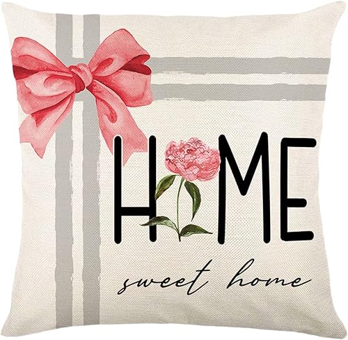 JHOMERIT Fundas de cojín de primavera de 18 x 18 pulgadas, fundas de almohada florales para el hogar, decoración del hogar dulce hogar, decoración