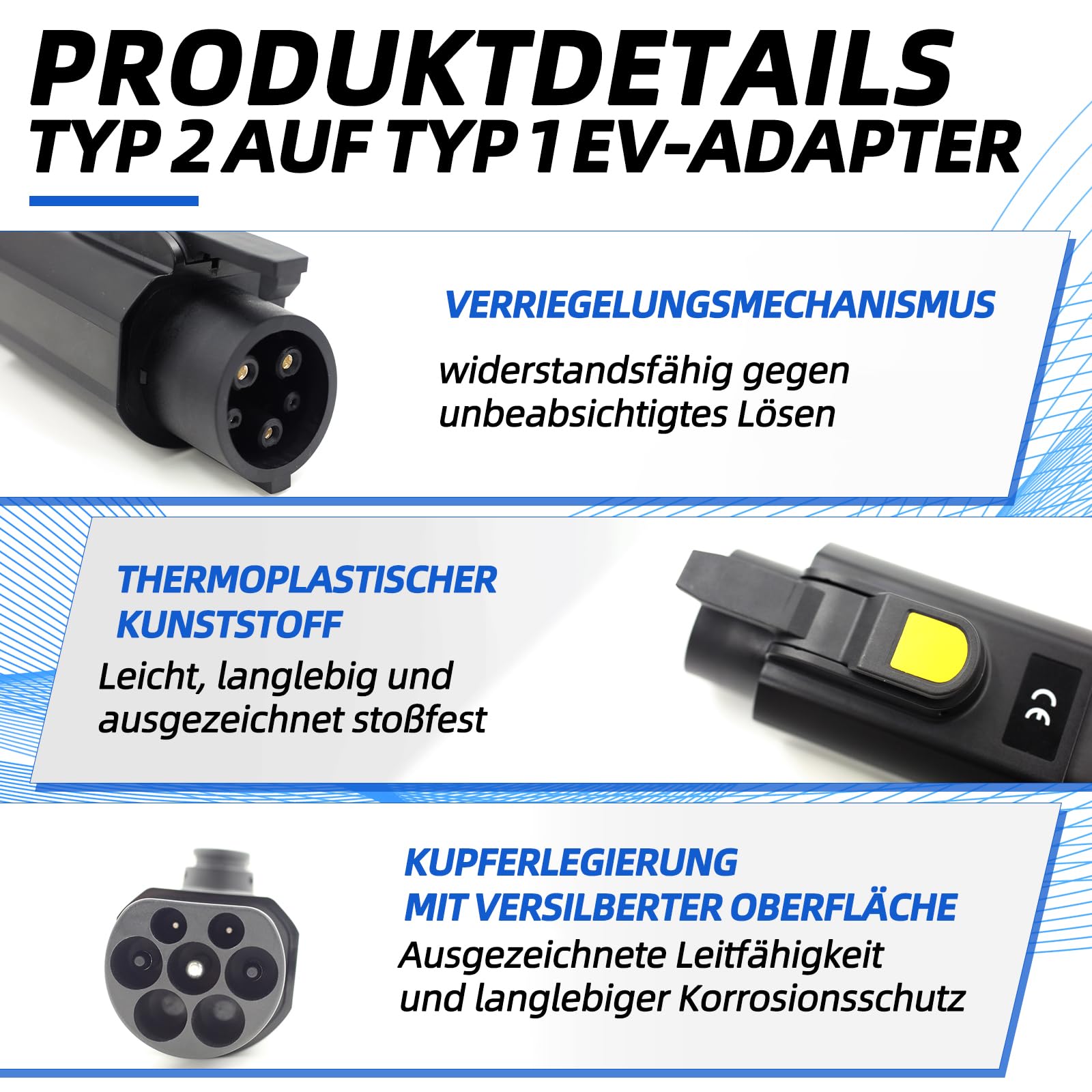 Adapter EV typu 2 na typ 1 – adapter ładowarki IEC 62196 do SAE J1772 (32 A/7,2 kW i 16 A/3,5 kW), szybkie ładowanie pojazdów elektrycznych