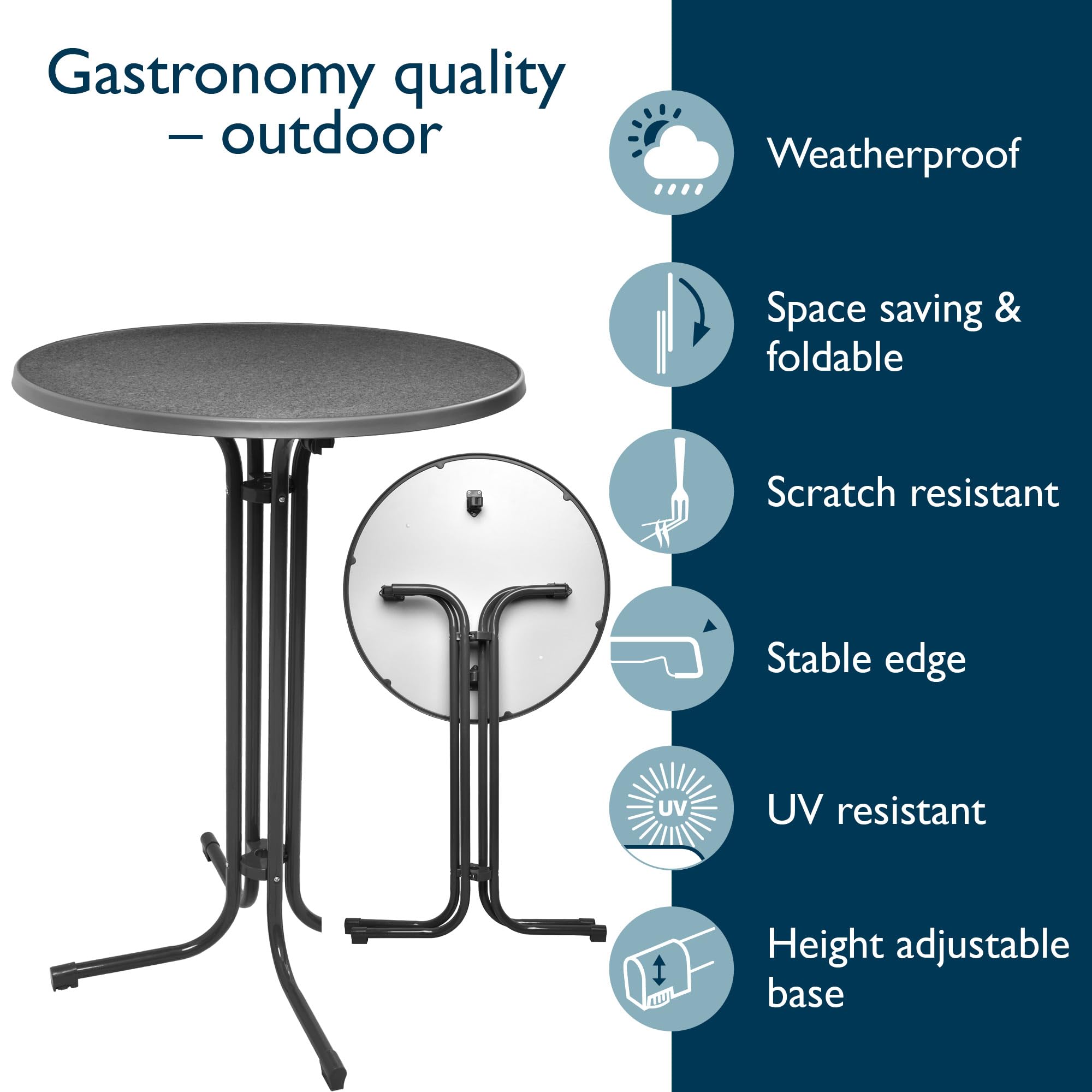 Beautissu Table Haute Pliante Ø80cm Bellini | Table Bistrot Extérieur | Résistante Intempéries | Pied Réglable | Gris