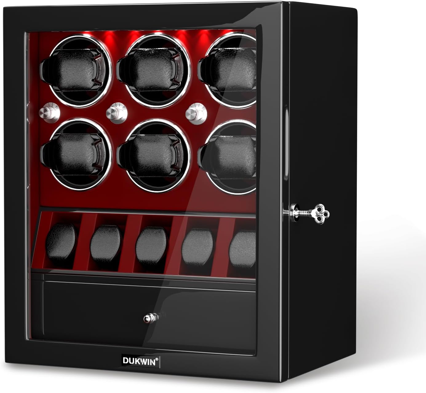 Watch Winder for 4/6/8 Automatic Watches, Lockable Winders with Watch Holders and Jewelry Storage, Super Quiet Motor with High-Gloss Finish, Built-in Illumination