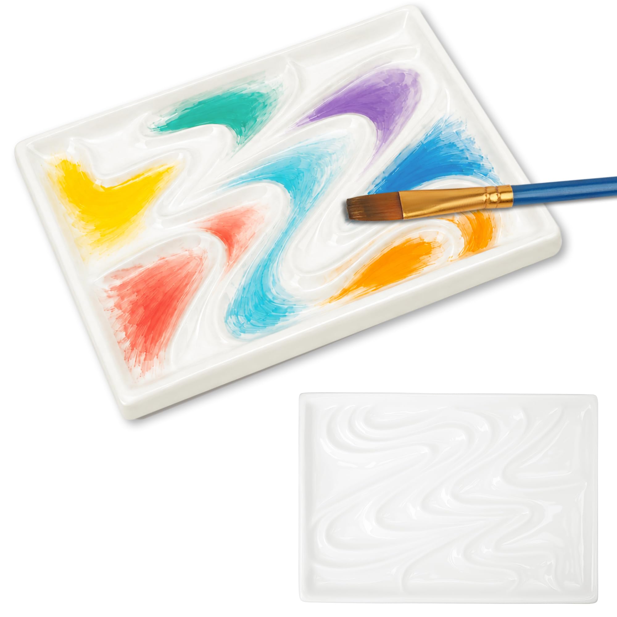 Paleta de acuarela de cerámica blanca con diseño corrugado para técnicas húmedas