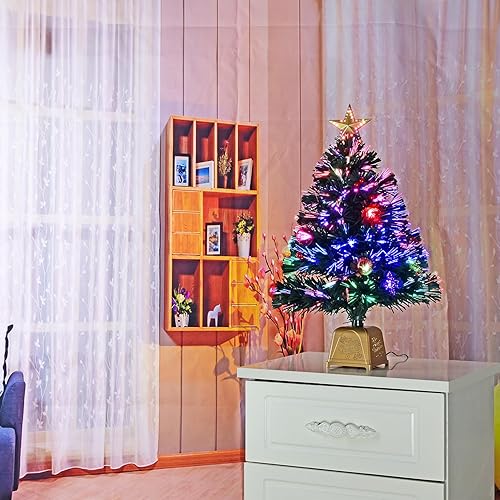 Miniatura 2 de Árbol de Navidad de fibra óptica verde de 24 pulgadas, árbol de Navidad artificial preiluminado, estrella, mariposa y bola para la mejor decoración