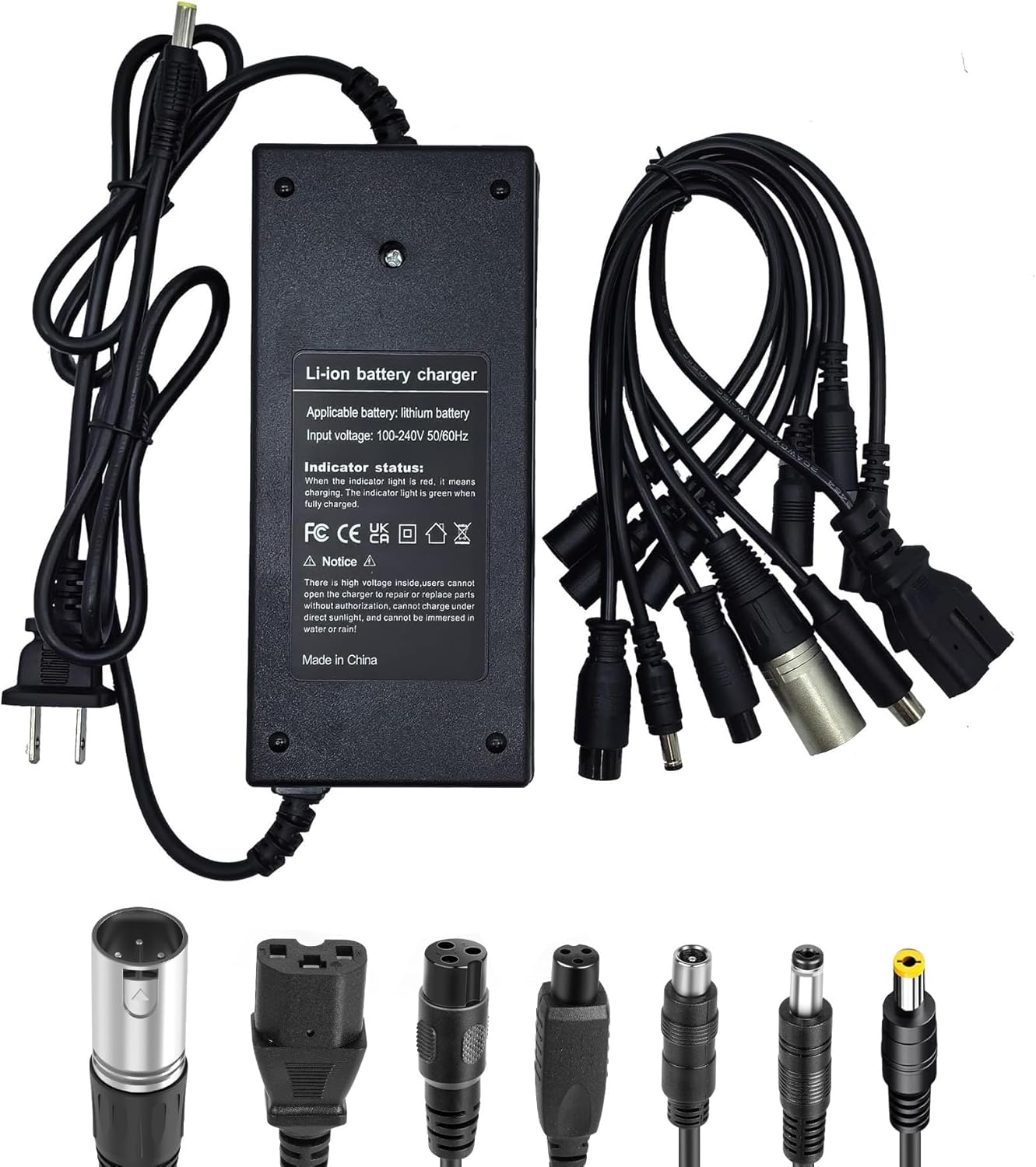 (7 Plugs)58.8V 3A Charger for 51.8V 50V 52V 14S Lithium Battery Fit Apollo 52V Phantom, Nanrobot d6,Explore,Ghost, Pro/Yume Y10/ VSETT with 3Prong 3 Holes Plug GX16/DC 5.5x2.5mm/XLR/IEC/RCA AC Adapter