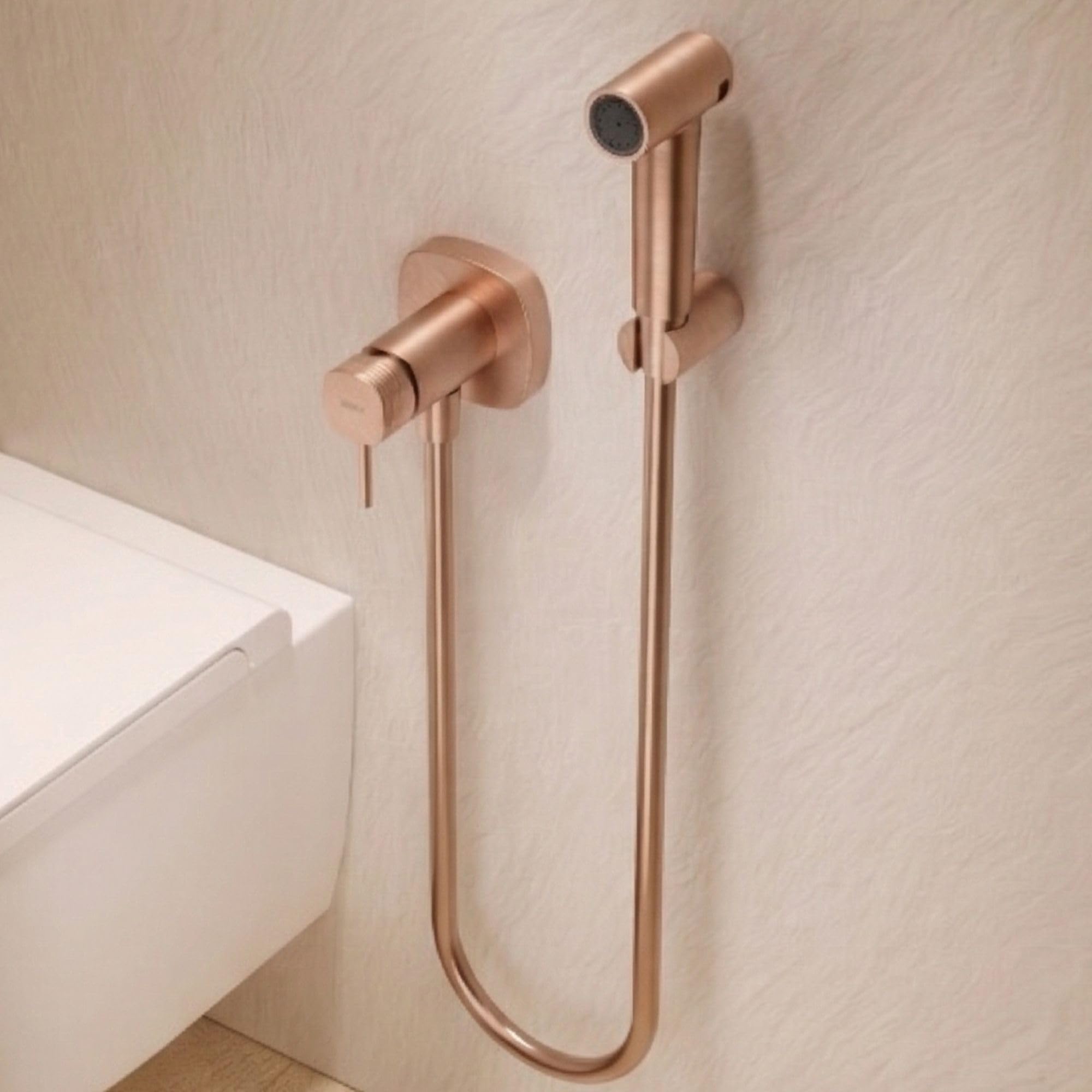IMEX - prysznic bidetowy z zimną i gorącą wodą w kolorze różowego złota, szczotkowany, bidet, wbudowany kran do toalety, higieniczna jednouchwytowa głowica prysznicowa do toalety, zamiennik kranu