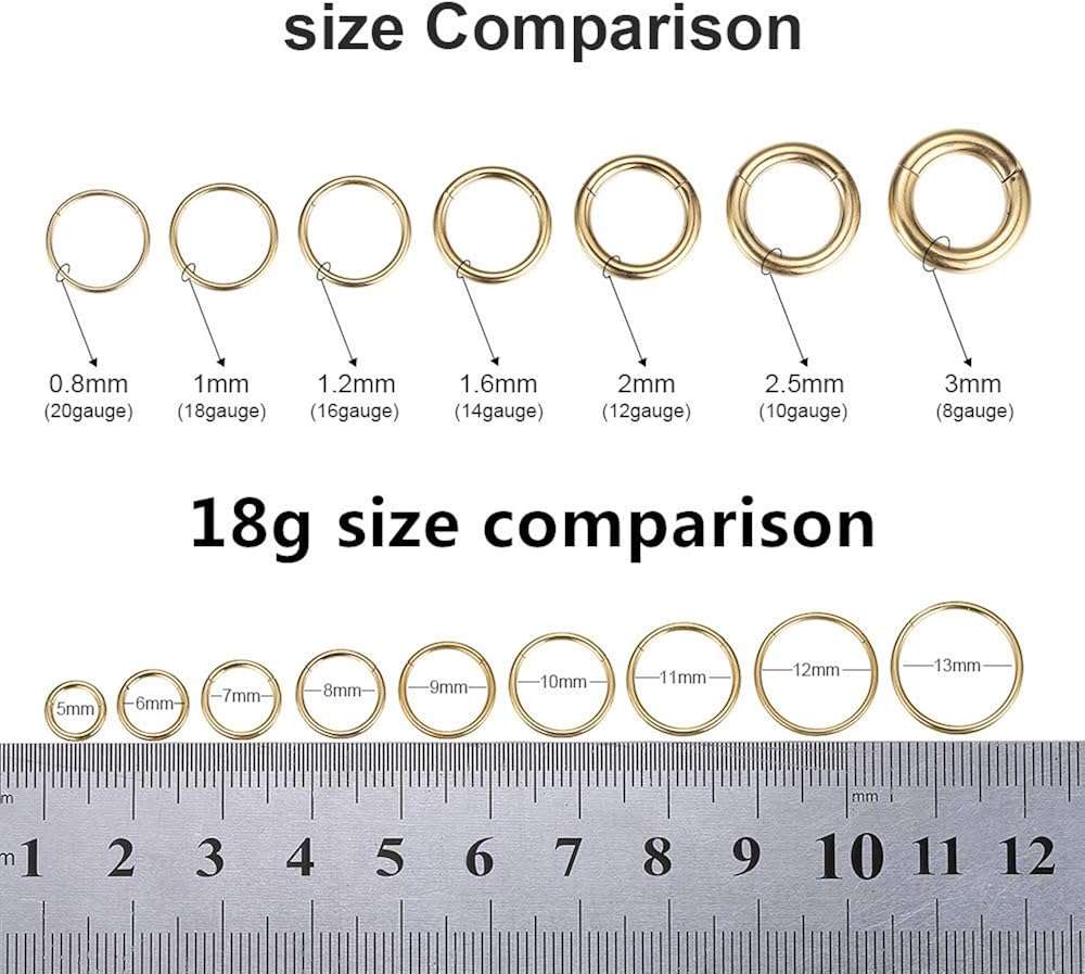 Miniatura 3 de ORANGELOVE - Aretes hipoalergénicos de acero quirúrgico 316L de 20g, 18g, 16g, 14g, 12g, 10g y 8g, joyería circular abatible para nariz, tabique