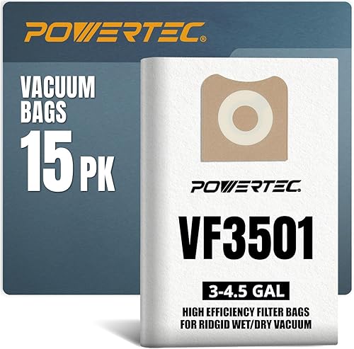 POWERTEC 75017-P3 15PK, VF3501 Bolsas de filtro para RidgidWorkshop WS32045F 3-4.5 galones de vacío húmedo y seco