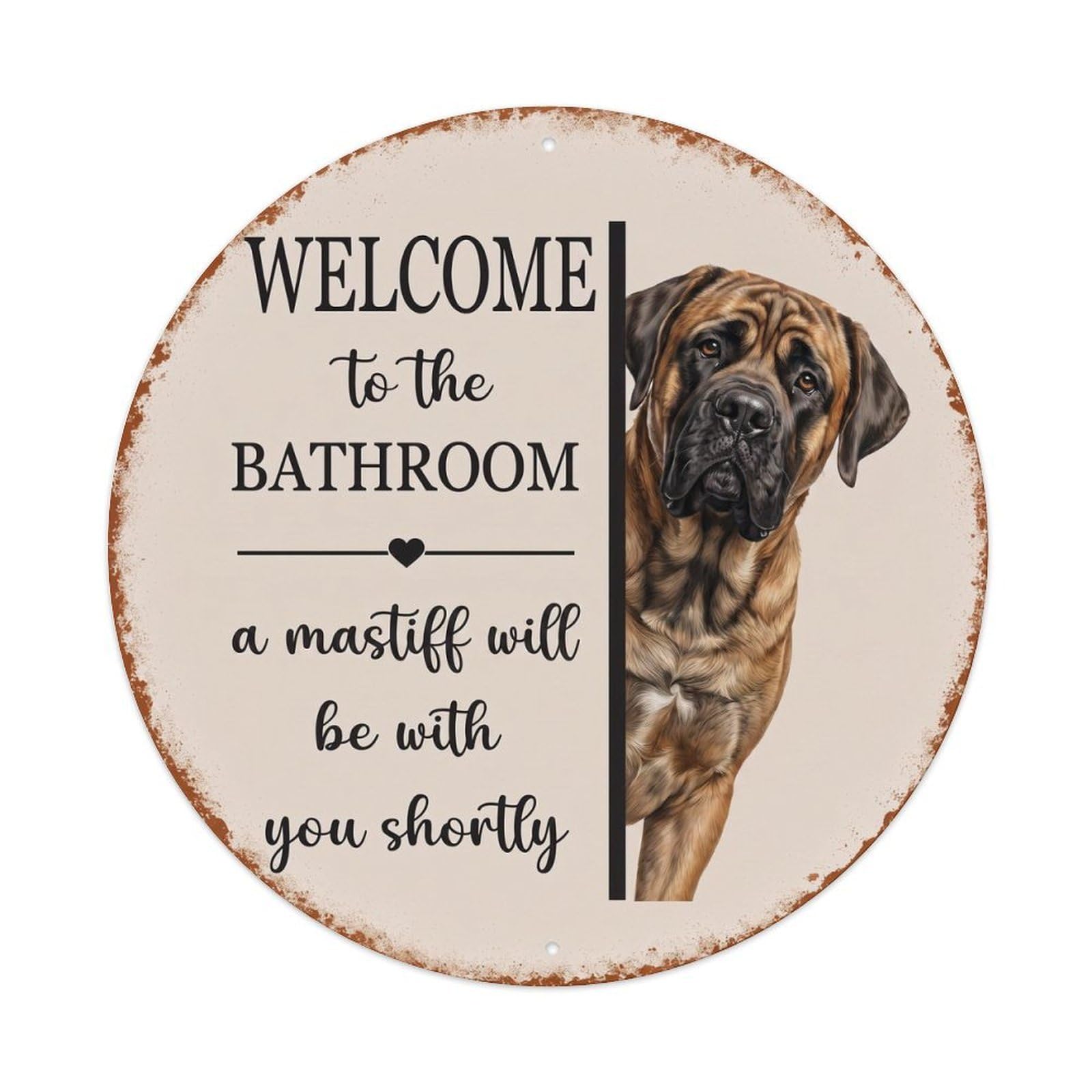 Vintage WELCOME To The BATHROOM Mastiff Dog Metal Tin Sign