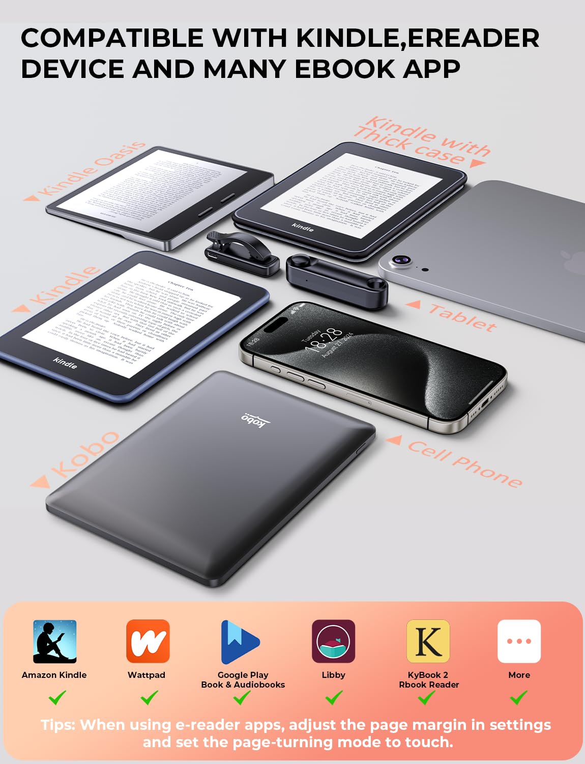 TRYONE Support à col de Cygne avec Tourne-Page pour Lecture Kindle au lit - Support réglable Bureau/Chevet | Accessoires Kindle - Cadeaux pour passionnés de Lecture