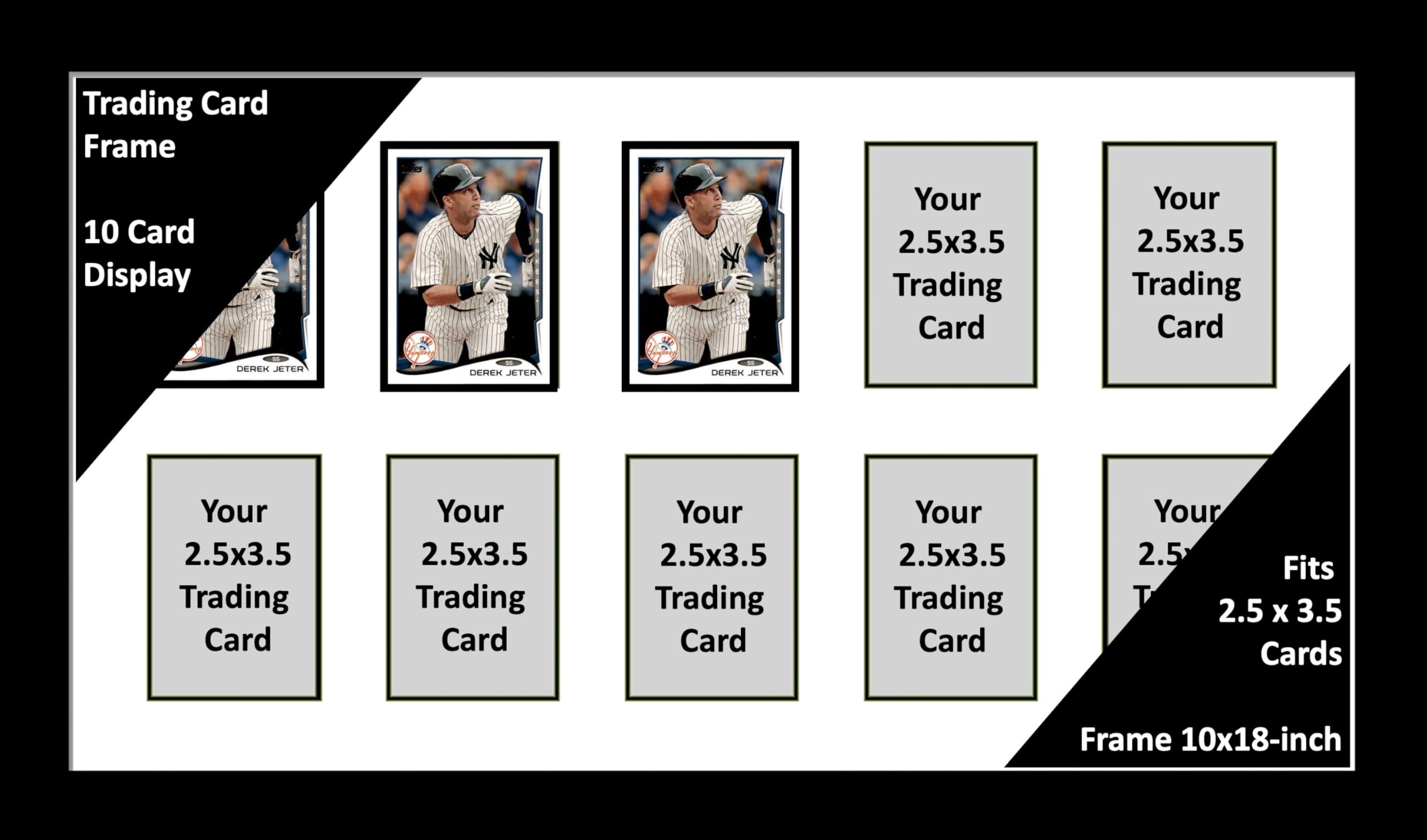 Creative Picture Frames 10x18-inch Double Row 10 Opening Horizontal Manhattan Black Collectors Card Holder With White Matting to Display 2.5" x 3.5" Trading Cards