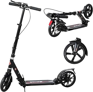 ISE Roller 200mm Big Wheel Scooter mit Doppelbremse & Federung - Klappbarer Cityroller für Erwachsene & Kinder Höhenverstellbarer Tretroller bis 100kg, inkl. Tragegurt & Handbremse