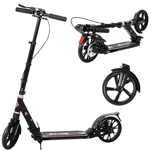 ISE Roller 200mm Big Wheel Scooter mit Doppelbremse & Federung - Klappbarer Cityroller für Erwachsene & Kinder Höhenverstellbarer Tretroller bis 100kg, inkl. Tragegurt & Handbremse (Sport-Style)