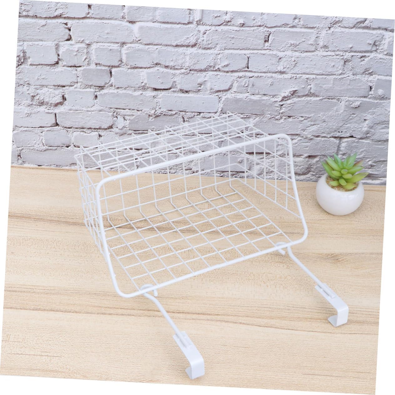 COLLBATH Cabinet Storage Basket Over Door Hanging Organizer Rack for Kitchen and Bathroom White Metal Storage Solution for Space Saving