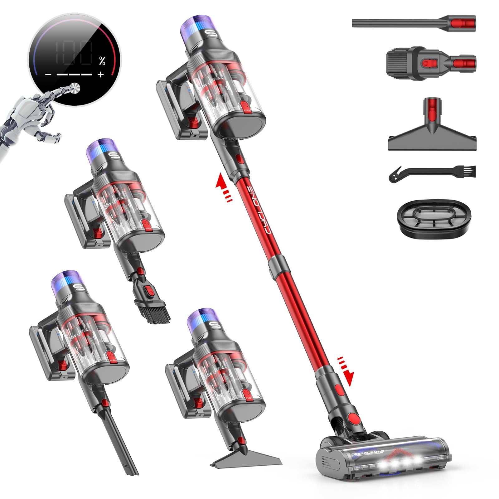 VSTOKY V15 Pro Max Cordless Mop Vacuum Cleaner, 600W/58Kpa/75Mins Powerful Cordless Vacuum Cleaner with LED Display, Double Tray Aspi Design for Hard Floors Pet Hair Carpet