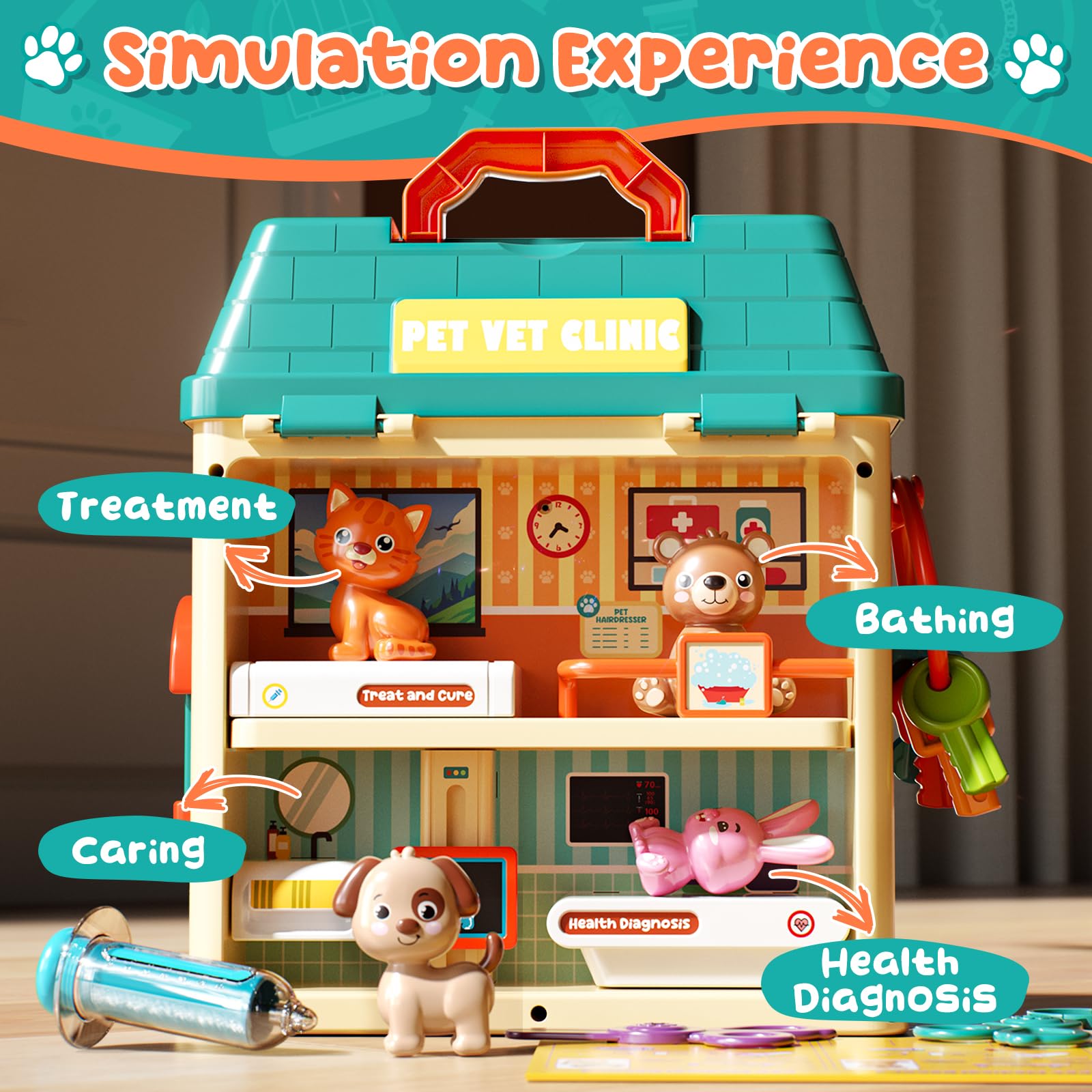 Lehoo Castle Tierarzt Spielzeug Kinder, Arztkoffer Kinder, Doktorkoffer mit Ton & Licht, Spielzeug ab 3 Jahre, Mädchen Geschenke 3 Jahre