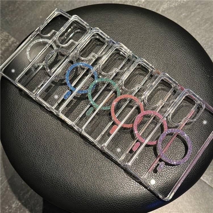 Image of VONZEE Compatible for Samsung S25 Ultra 5G Case Glitter Ring Cute Shiny Colorful Bling Case (Compatible with Magsafe) Transparent PC+TPU Glossy Shiny Cover for Girls Women,Blue