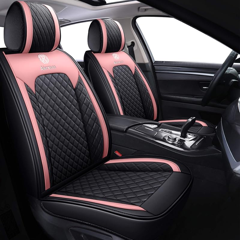 Capa para Banco de Carro Aierxuan em Couro Sintético Preto e Rosa, Conjunto Completo