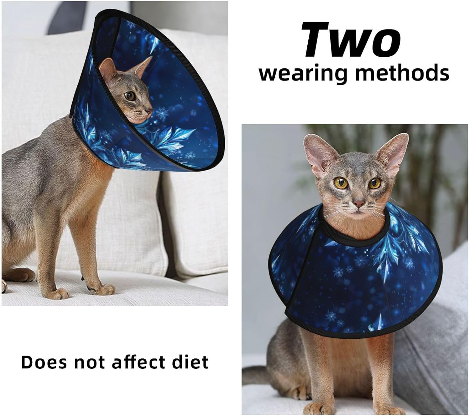 Blue Christmas Snowflake Print Cat Cone Collar, Adjustable Elizabethan Collar, Soft Dog Recovery Collars, for Small Large Cats