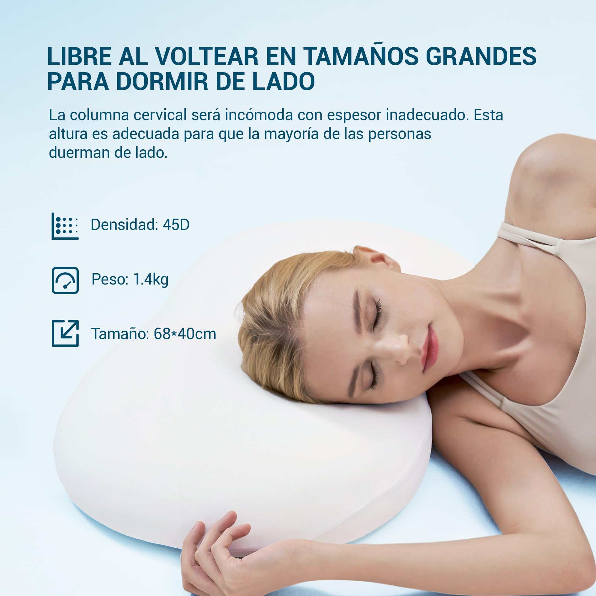 AIRSKY Almohada Viscoelastica, Almohadas Ergonómico Cervicales y Cuello Refrescante para Dormir de Lado y Boca Arriba o Boca Abajo, 68 x 40 x 10/11.5cm (Blanco Puro)
