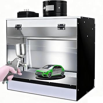 Airbrush Spray Booth with Water Curtain, Benchtop Paint Booth with Fans, LED Lighting, Exhaust Pipe & Removable Water Tank, Double Filtration, for Painting Model DIY Craft M