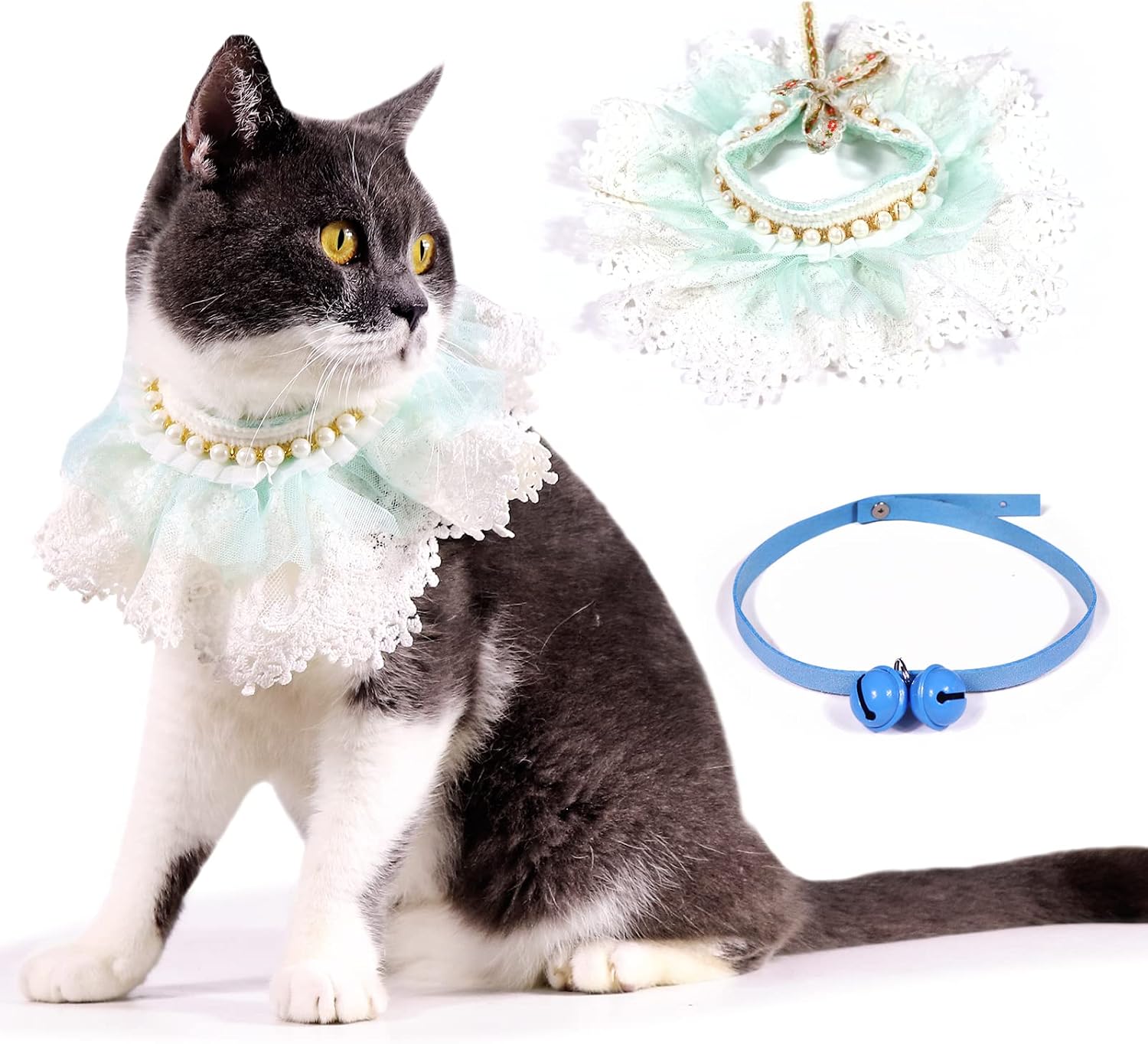 Cat Wedding Costume,Princess Cat Wedding Dress Bandana Collar Veil and Cute Lace for Cats Only Birthday Party