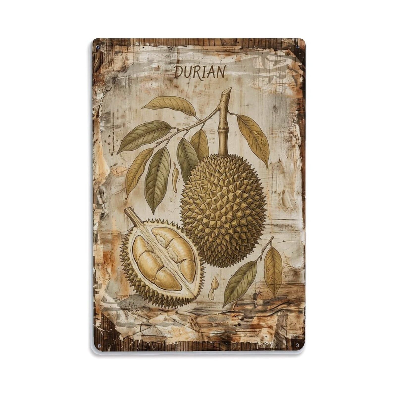 Durian Tropical Fruit Vintage Metal Tin Sign Plaque Wall Decor for Cafe, Club, Garden Metal Poster 8x12Inch