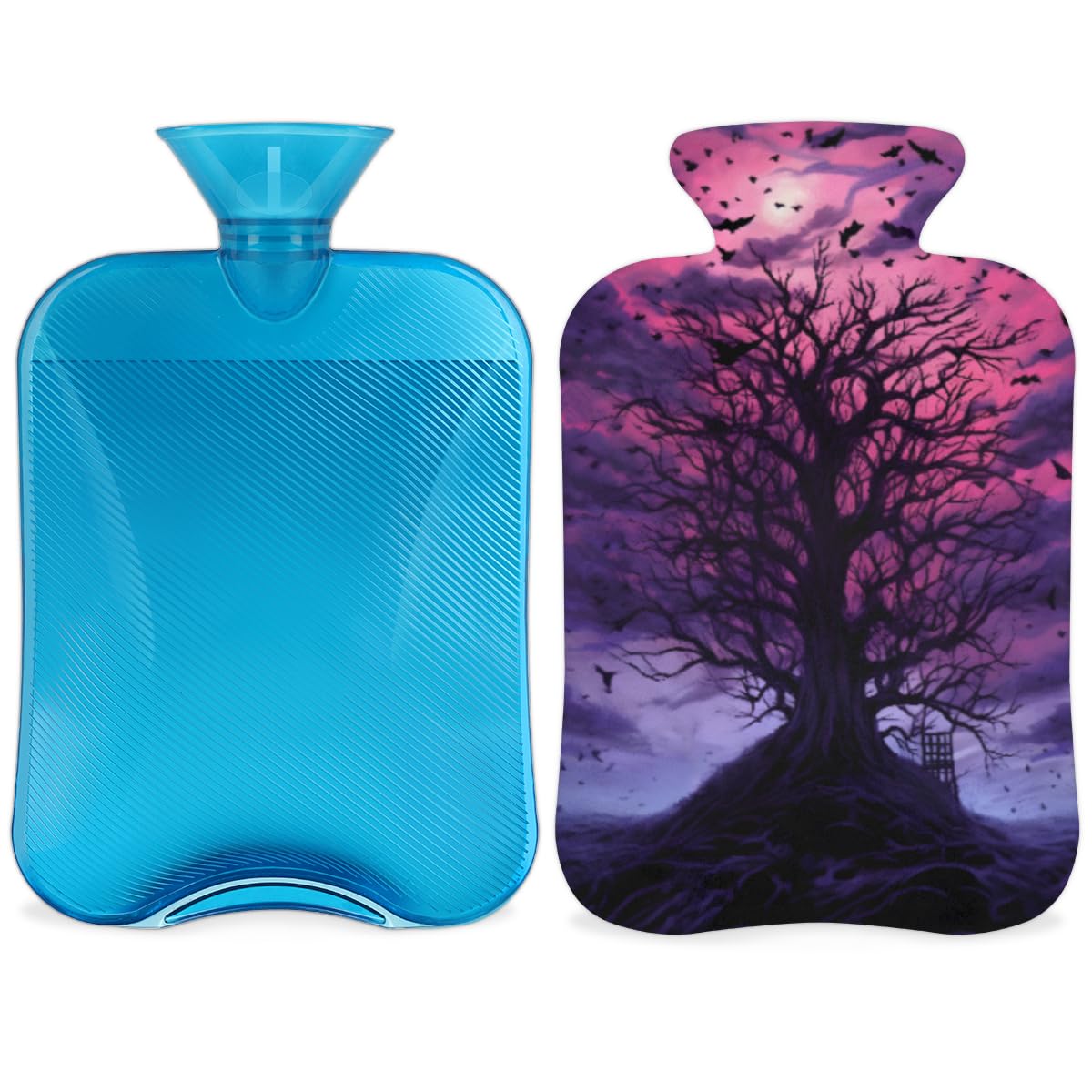 Hot Water Bottle with Soft Cover,2L Abstract Tree Hot Water Bag for Hot and Cold Compress, Hand Feet Warmer, Magical Tree Rubber Hot or Cold Water Bottle Halloween Christmas Decorations