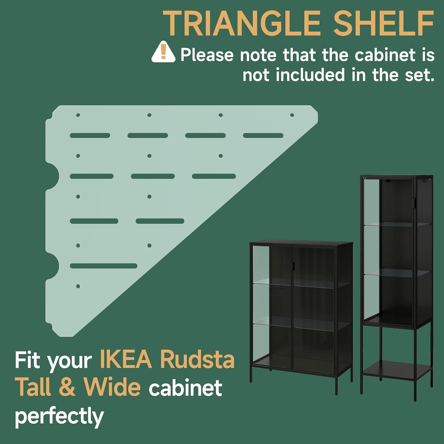 LUVCOSY Acrylic Shelf Compatible with Rudsta Tall & Wide Cabinet - 8mm Thick, Clear Acrylic Shelf Fit for Rudsta Glass Cabinet, Greenhouse Accessories - Triangular, 2 Pack