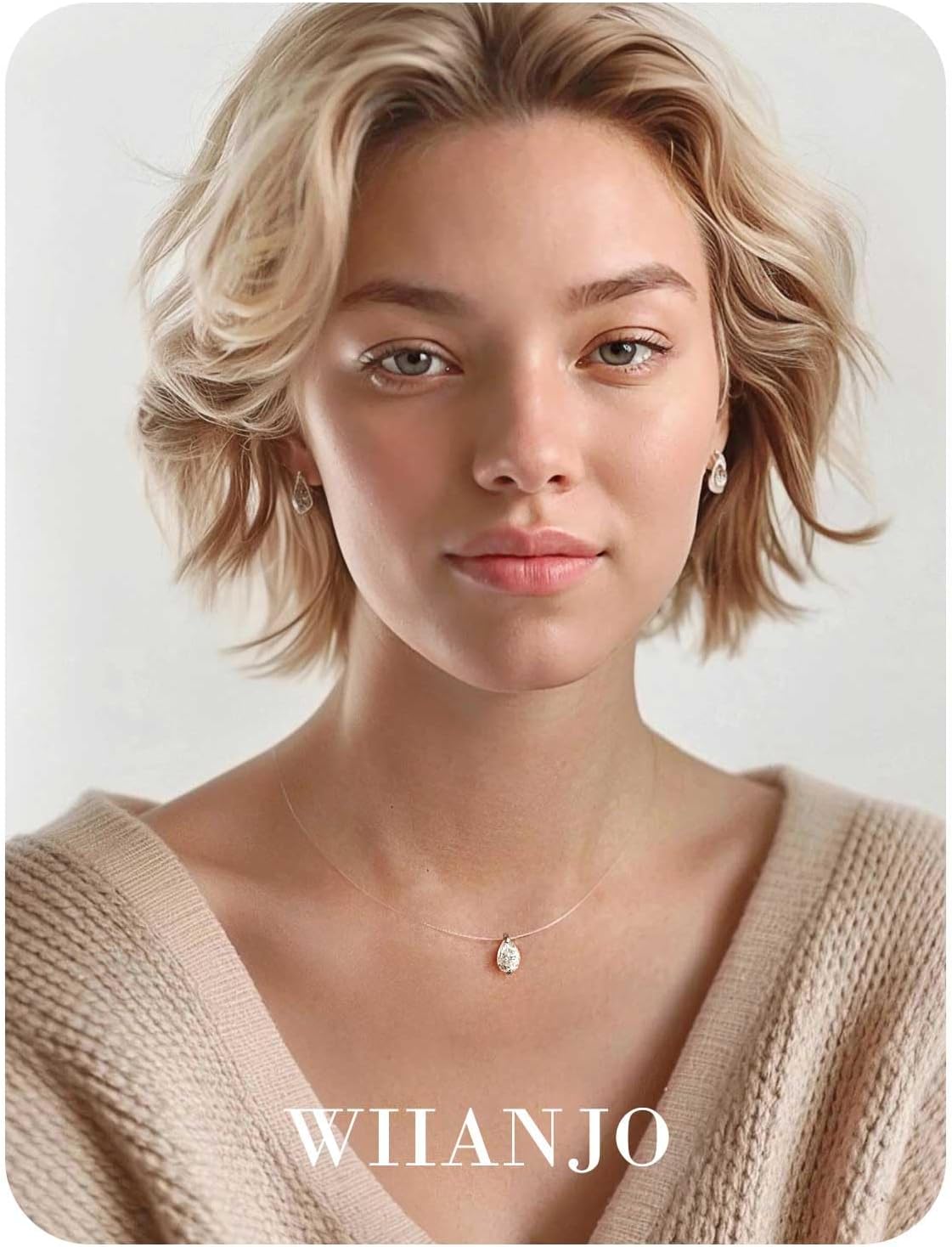 Teardrop 925 Silver CZ Floating Pendant Necklace 16 Inch Cubic Zirconia Invisible Necklace, Hypoallergenic, Jewelry Gifts for Women Anniversary Birthday