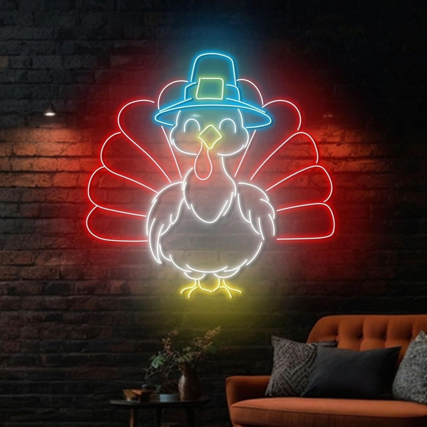 Turkey Neon Sign, Turkey Thanksgiving Led Sign, Happy Thanksgiving Neon Light, Quote Wall Art, Autumn Home Wall Decor Light Up Sign for Thanksgiving Day Door Wall Art Window Home Party Holiday Gift
