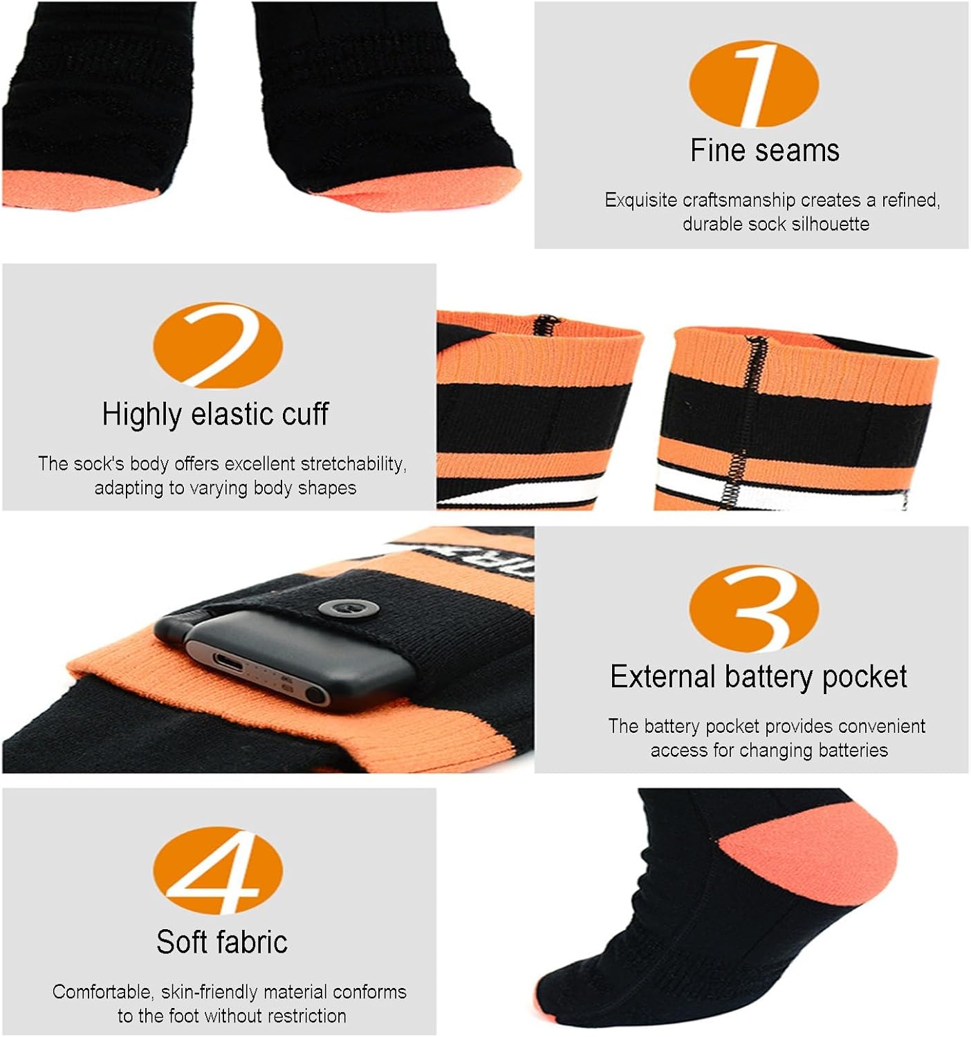Heated Socks for Men Women,Electric Heated Socks,Washable,3 Heating Levels,Foot Warmer for Winter Hunting Skiing Hiking Camping