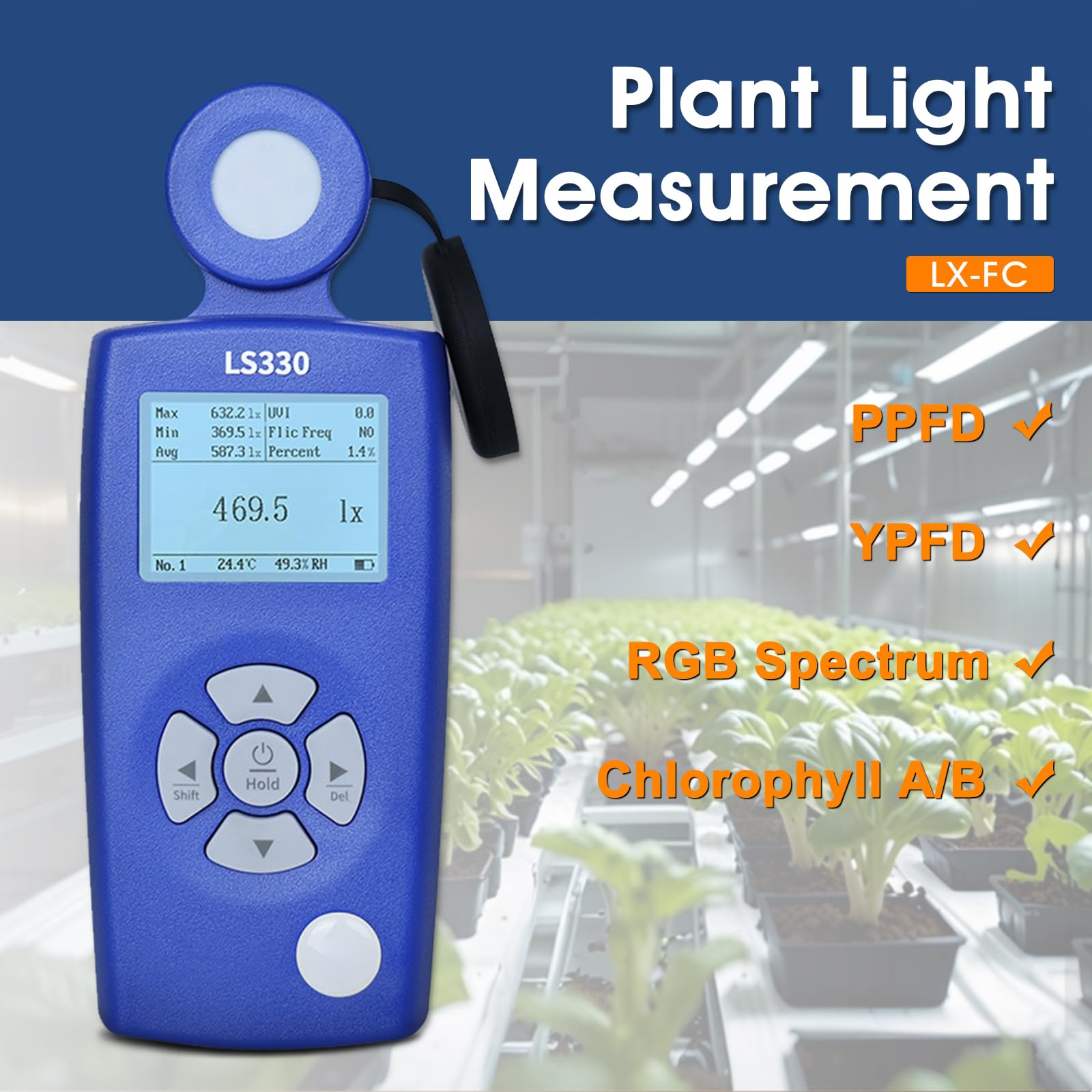 Luxmeter Digital, Spektral Lichtmessgerät mit PPFD, UV-Index & Flicker Messung, Hochpräzises Beleuchtungsmessgerät mit Farbtemperatur & CRI für LED, Pflanzen, Gewächshaus & Arbeitsplatz