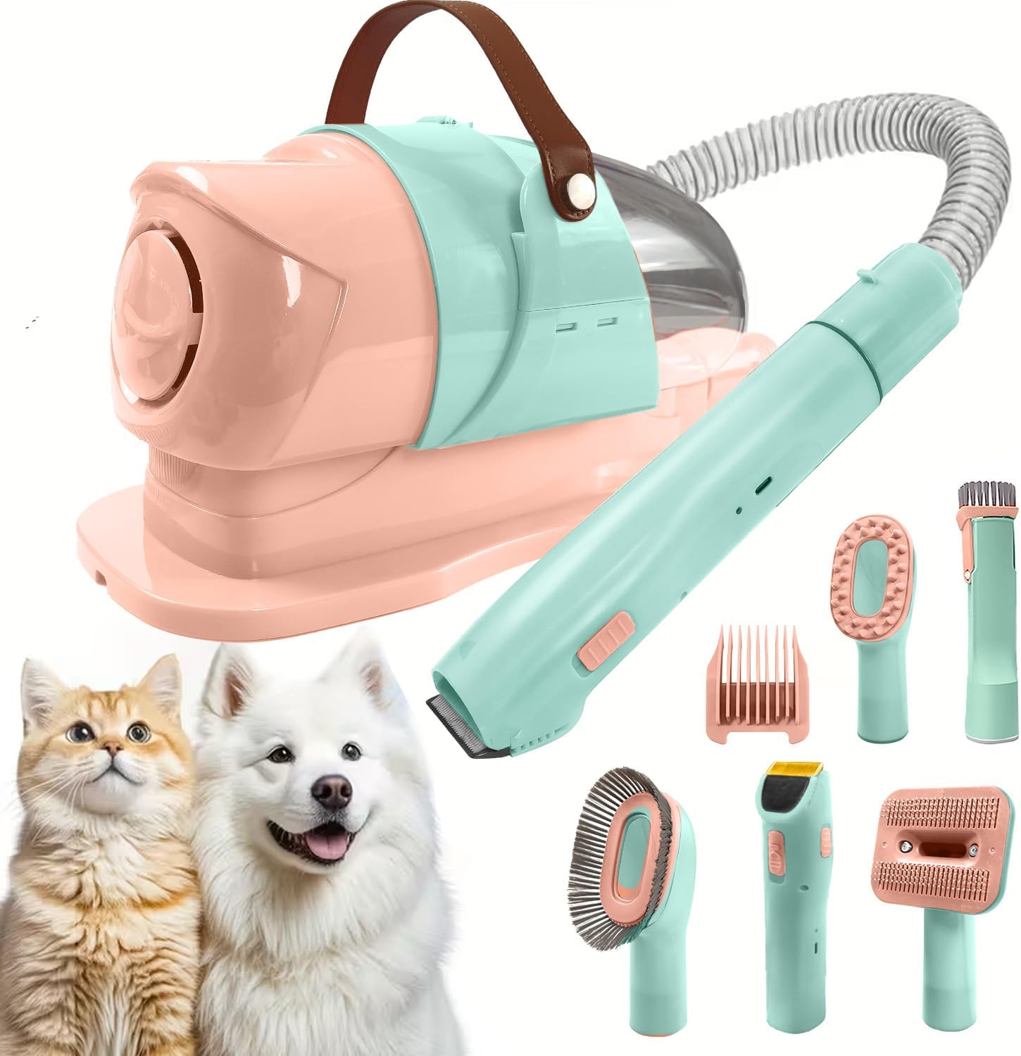 All in One Pet Grooming Kit with Vacuum, Low Noise <65dB, Hair Collection and Suction, for Dogs and Cats (Light Blue)