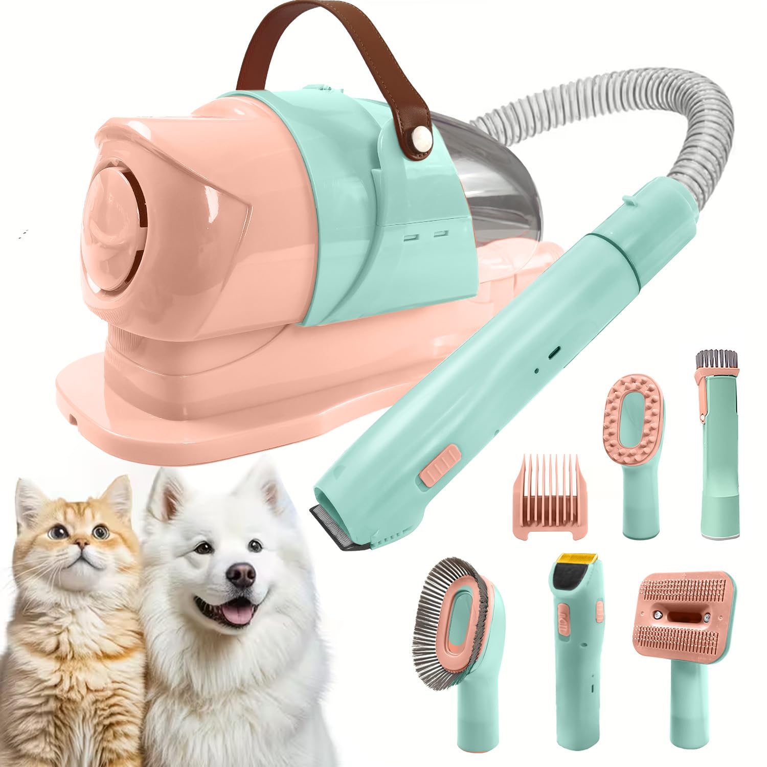 All in One Pet Grooming Kit with Vacuum, Low Noise <65dB, Hair Collection and Suction, for Dogs and Cats (Light Blue)