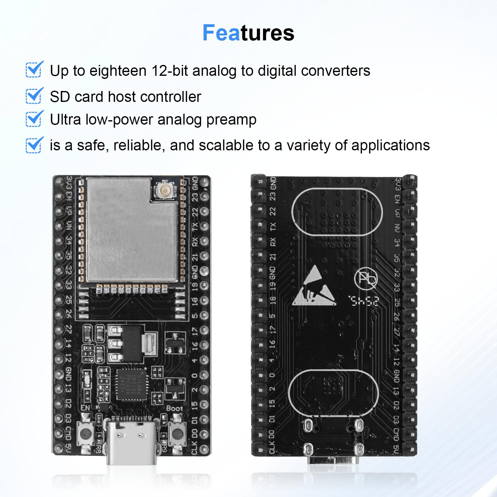 ESP32-DevC - Scheda di sviluppo a 38 pin, AYWHP 3 pezzi NodeMCU per ESP-WM-32D WLAN WiFi con antenna e cavo WiFi+Bluetooth USB-C compatibile con Arduino