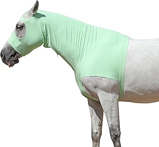Capucha elástica de caballo con cremallera, cubierta completa para la cara y el cuello para protección contra la picazón dulce, protector de melena y protector de moscas, color verde pálido, talla XL
