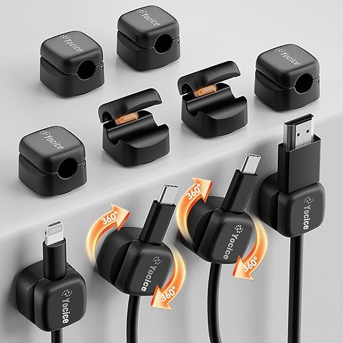 Paquete de 10 organizadores de cables giratorios, clips de resorte para cables de escritorio, soporte de cable adhesivo para cargador de teléfono,