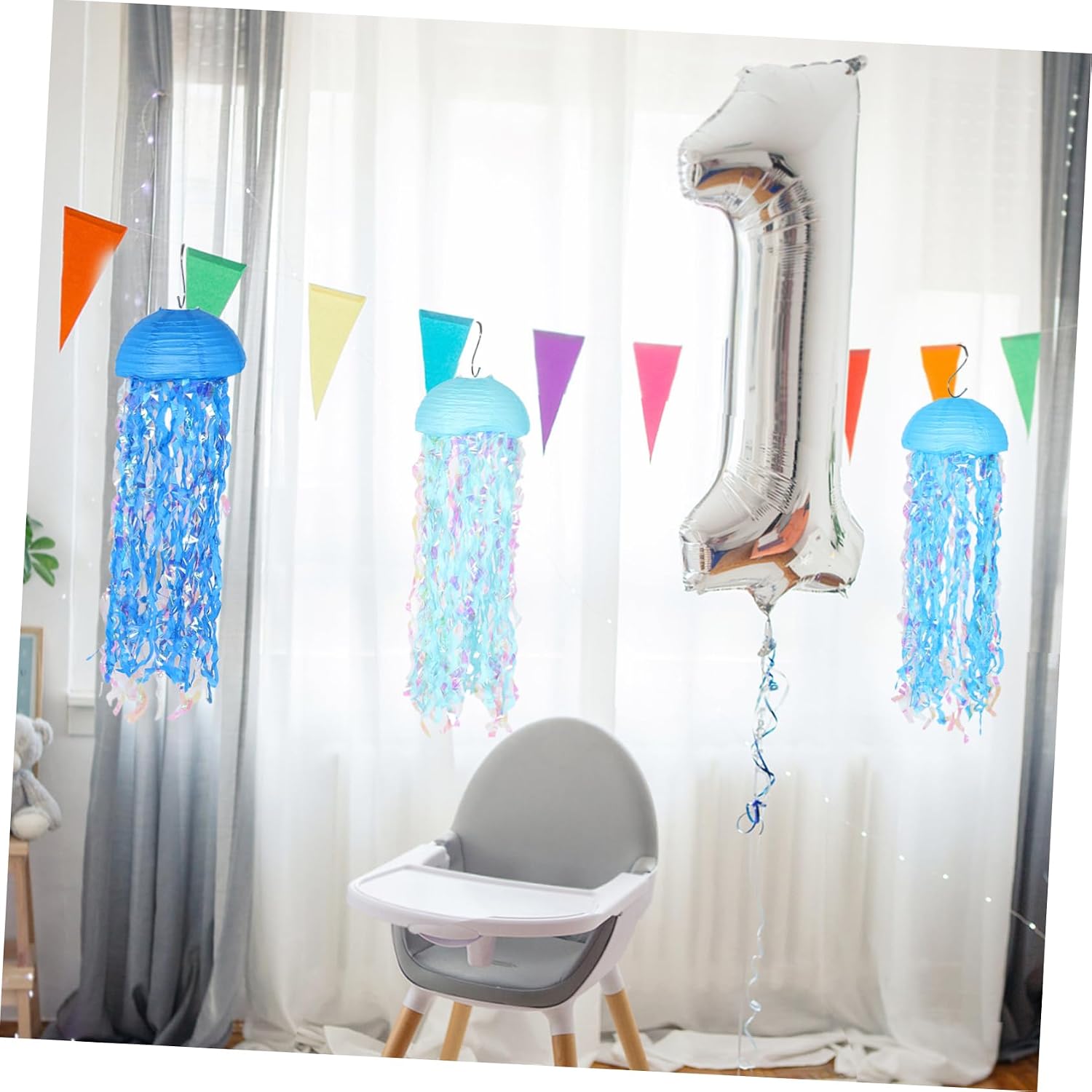 NUOBESTY 6Pcs Mermaid Lanterns for Under the Sea Gradient Jellyfish Hanging Lanterns for Birthday Shower Ocean Theme Celebrations