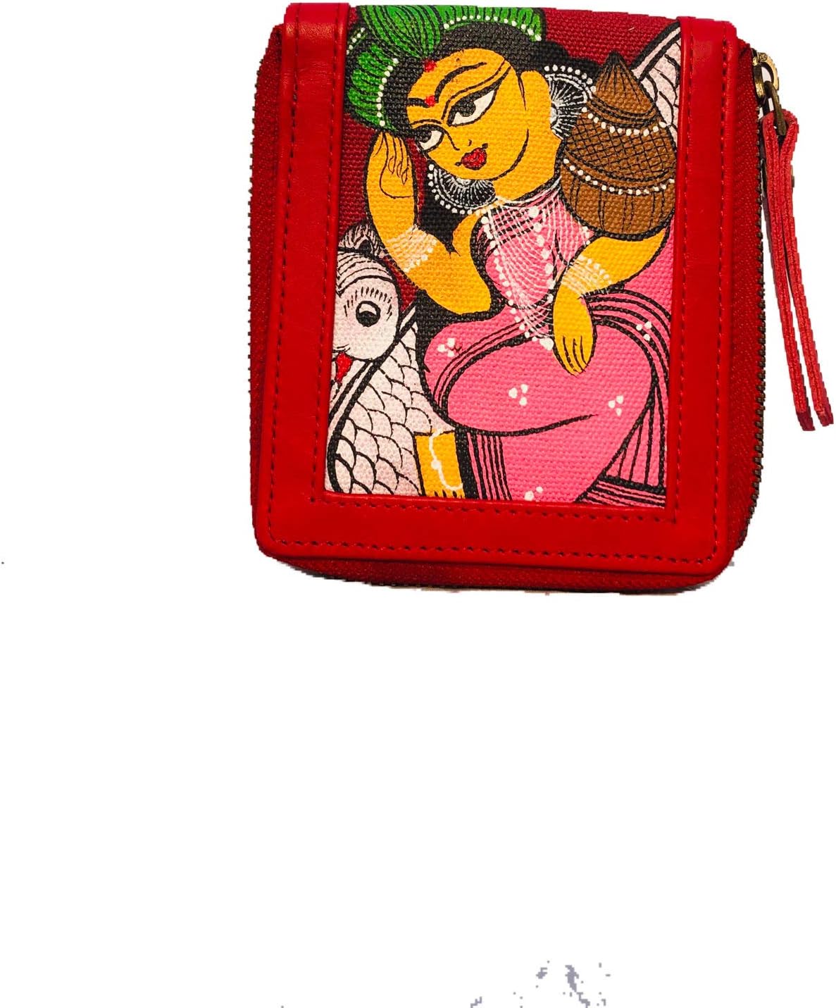 Love leatherZip Around Hand Painted Lakshmi Coin Red Wallet